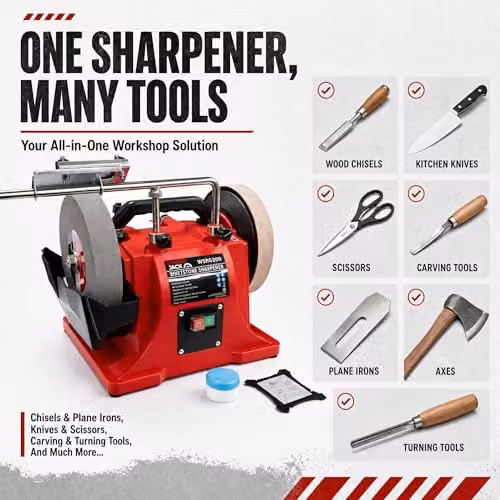 Lumberjack 200mm Whetstone Wet Bench Grinder and Chisel Sharpener, Red – 5