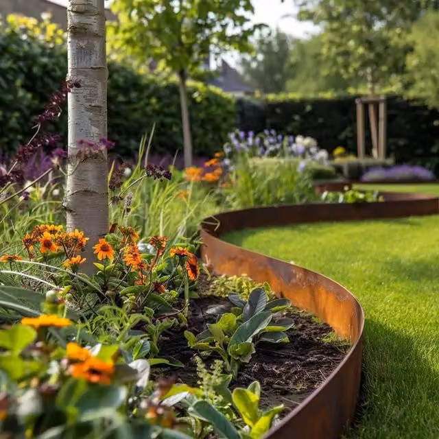 Pre-Rusted Corten Steel Lawn Edging in Brown, Height: 15 cm