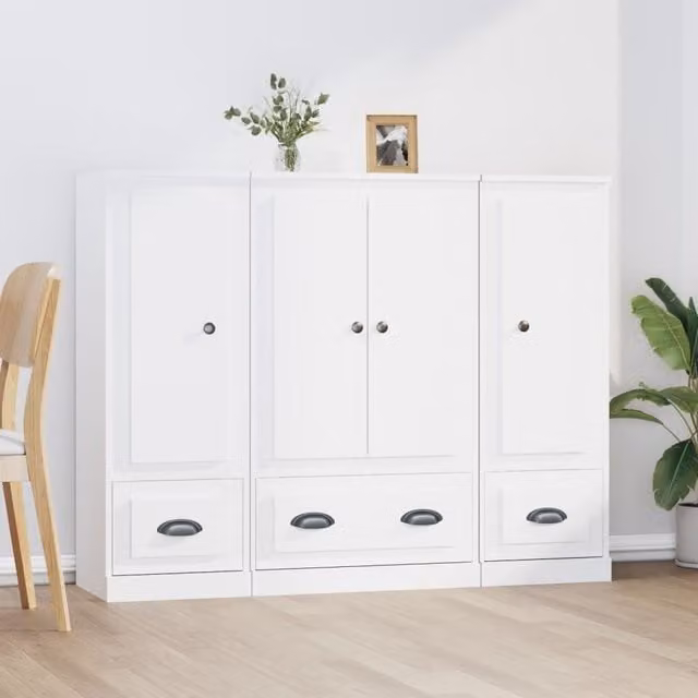 Berkfield Home Set of 3 White Matt Engineered Wood Wall Mounted Highboards