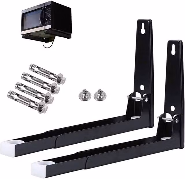 Nordara Heavy Duty Adjustable Microwave Bracket Rack, Black, W: 28.8 cm x D: 29.0 cm – 1