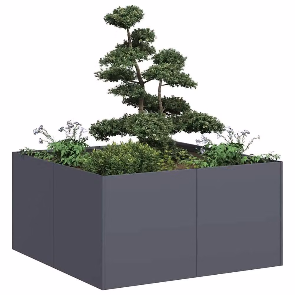 Berkfield Home Anthracite Steel Planter Tub in Dark Grey, W/D/H: 80 x 80 x 40 cm – 2