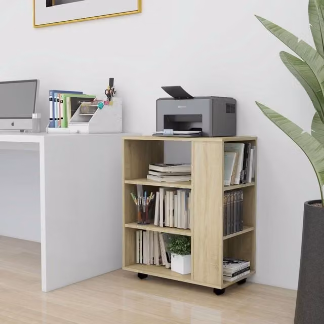 Berkfield Home Rolling Cabinet in Sonoma Oak Brown, W/D/H: 60 x 35 x 75 cm