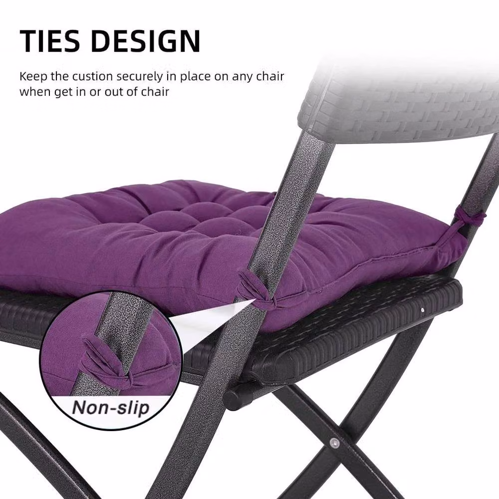 KORVIXA Set of 4 Purple Cotton Chair Seat Pad Cushions with Ties – 3