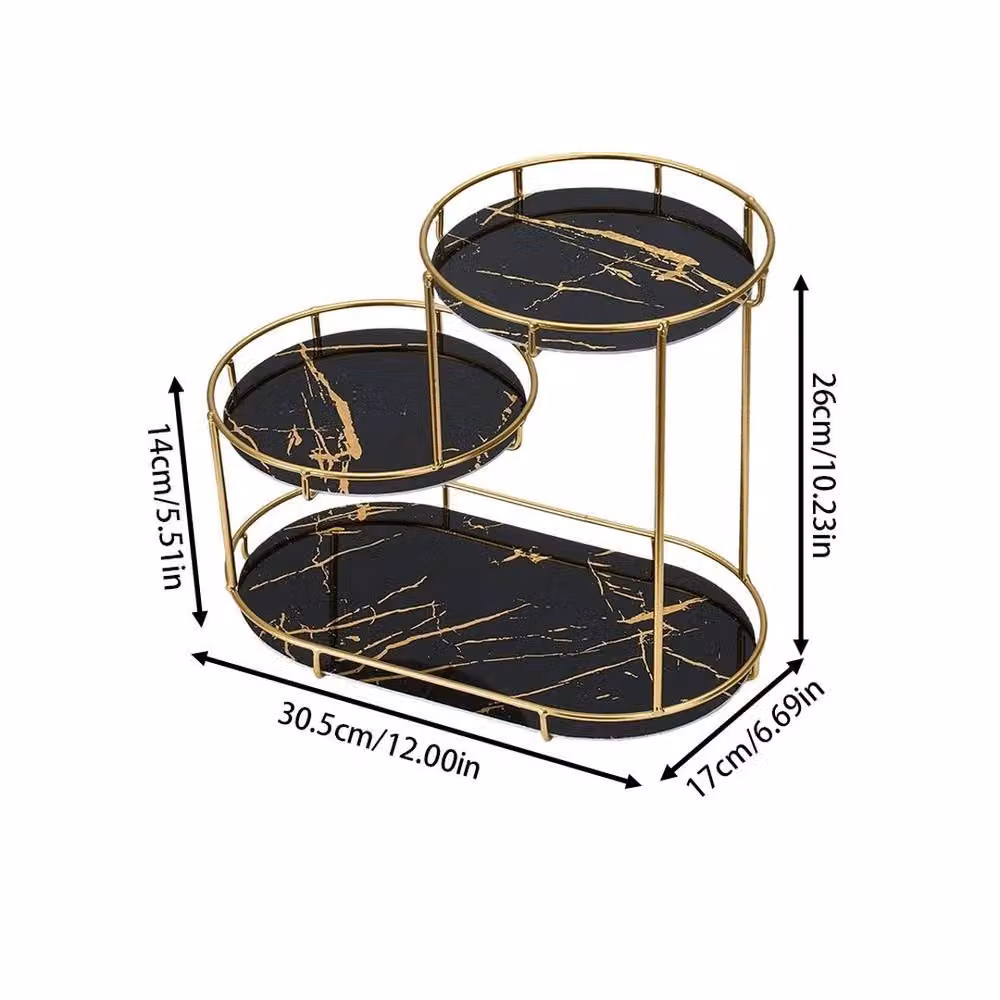 KORVIXA Black and Gold Rotating Perfume Organiser Stand Tiered Shelf Rack – 2