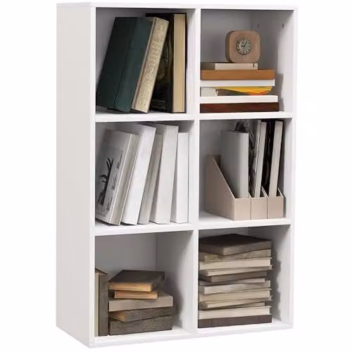 HOMCOM 3 Tier Cube Bookshelf with 6 Open Storage Compartments in White, W/D/H: 97.5 x 30.0 x 65.5 cm – 1