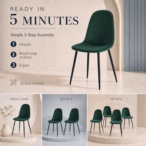 Bravich LTD Ron Velvet Dining Chair in Green with Metal Legs – 7