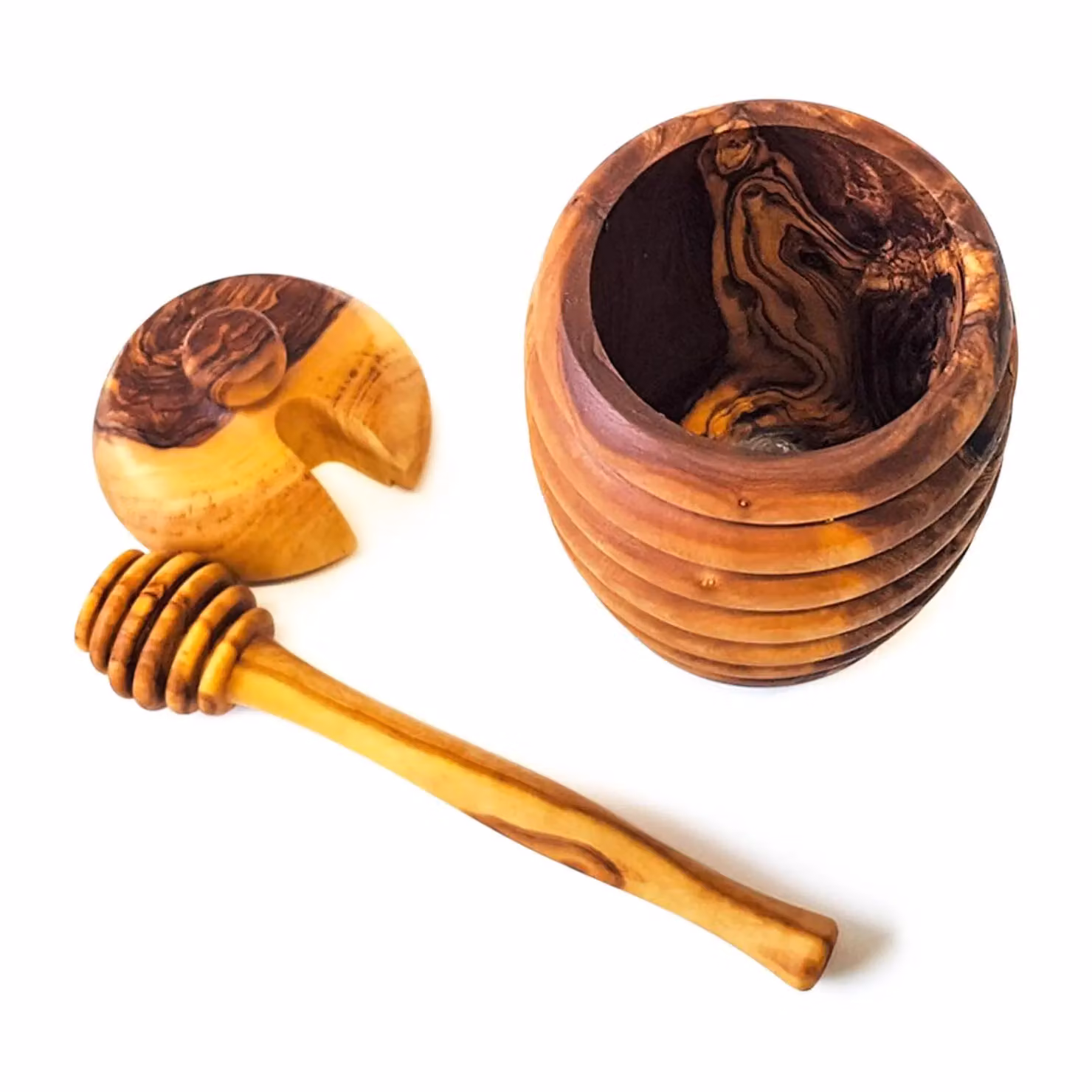 Verano Spanish Ceramics Brown Olive Wood Honey Drizzler and Pot with Lid, H: 12 cm – 3