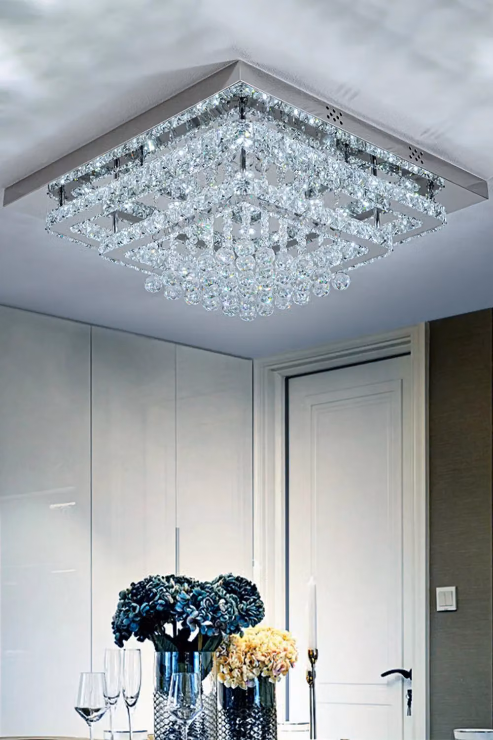 Living and Home Modern Crystal LED Flush Mount Ceiling Light Fixture in Silver and Chrome – 2