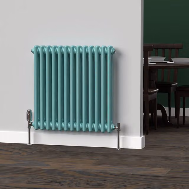 Lux Heat Horizontal Column Radiator in Light Aqua Green, 2 Column, W: 60.5 cm, H: 60 cm