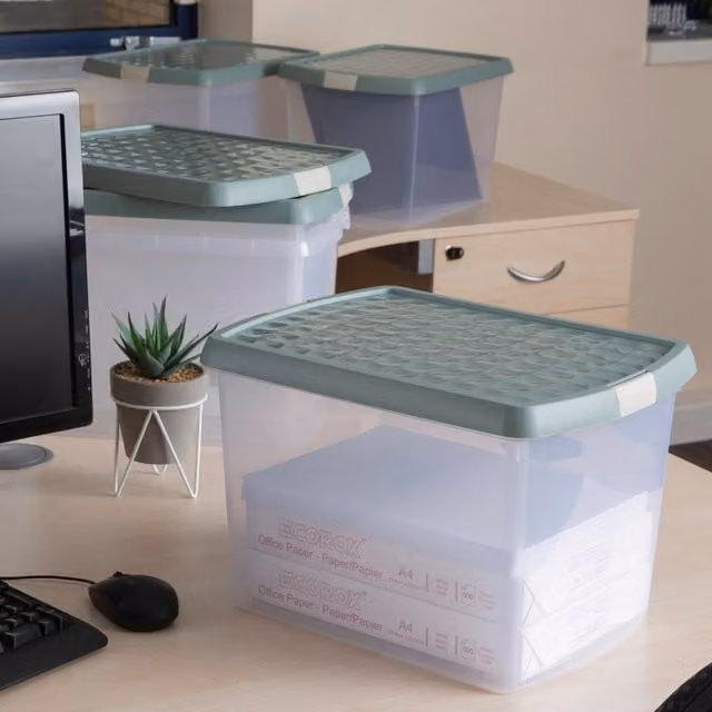Wham Set of 5 Green Rectangular Plastic Storage Boxes with Lids, 21.5 l Each