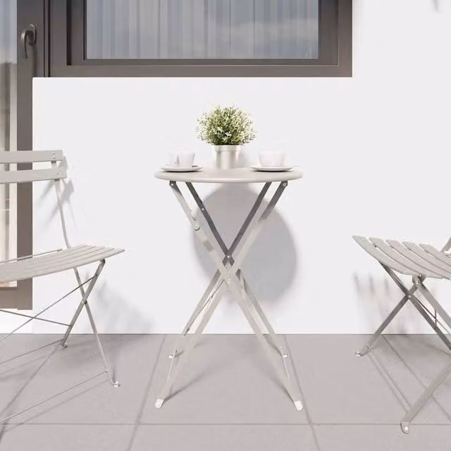 Berkfield Home Modern Folding Bistro Table in Beige, Powder-coated Steel, W: 50 cm, H: 71 cm – 1