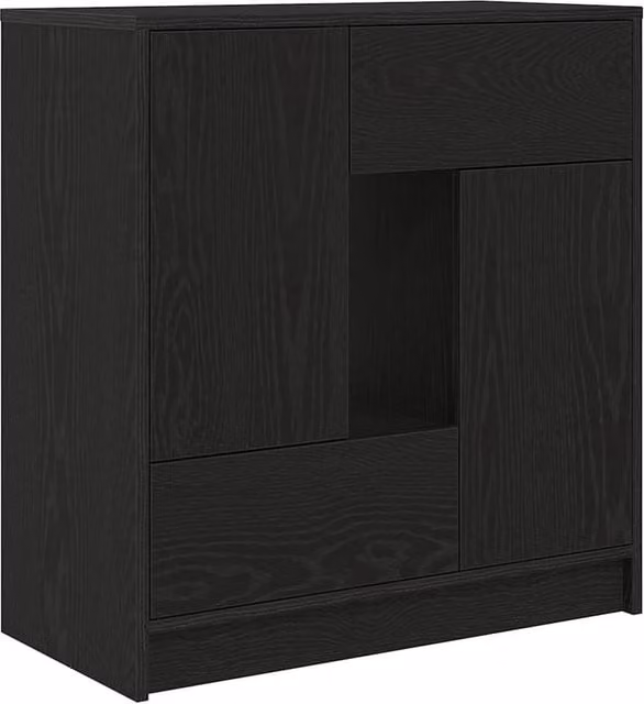 Berkfield Home Modern Sideboard with Drawers and Doors in Black Oak, W/D/H: 70.5 x 34 x 74.5 cm