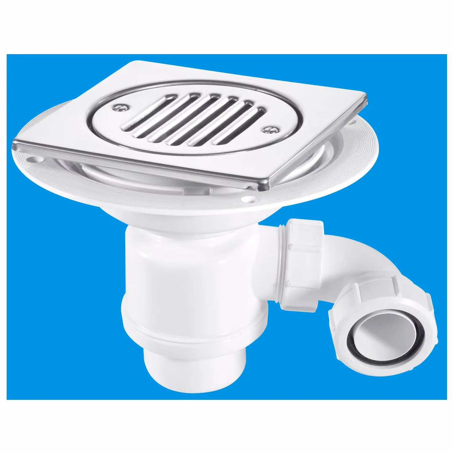 McAlpine TSG1T6SS-STW2R Square Tile Insert Odour Trap with Polished Stainless Steel Cover in White – 2