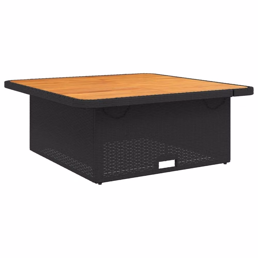 Berkfield Home Black Poly Rattan and Oiled Acacia Wood Garden Table W/D/H: 110 x 110 x 71 cm – 3