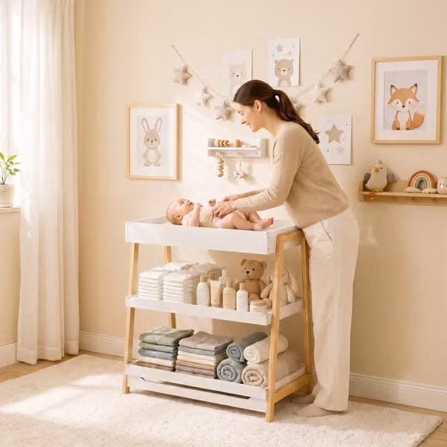 AIYAPLAY Baby Changing Table with Waterproof Mat, White