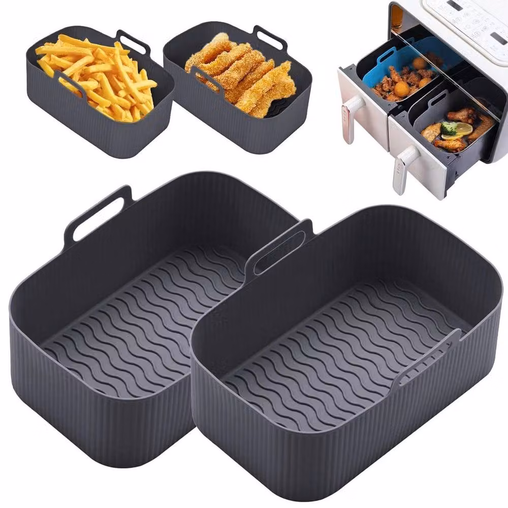 SPETLEK 2x Large Rectangular Silicone Air Fryer Dual Basket Liners in Grey – 2