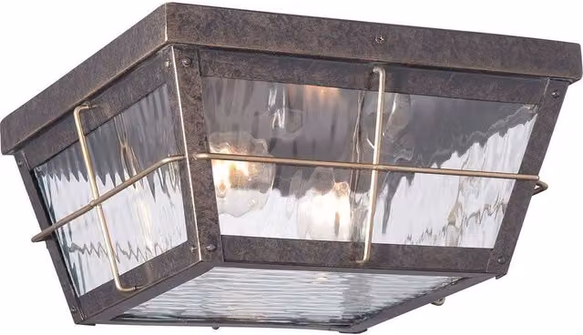 Elstead Cortland 2 Light Outdoor Flush Mount Ceiling Lantern in Bronze with Transparent Glass and E27 Bulb Holder