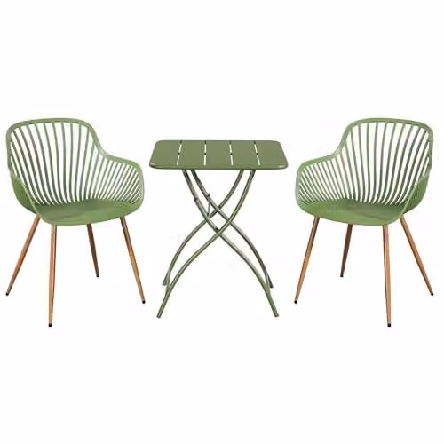Core Products 3-Piece Bistro Garden Set with Two Sunray Armchairs and Square Folding Table in White or Green – 1