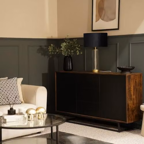ValueLights Balan Glass and Gold Metal Table Lamp with Black Fabric Drum Shade – 3