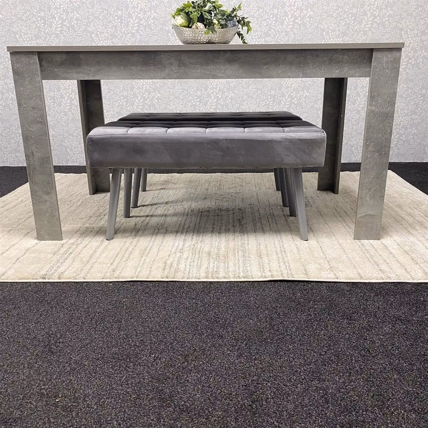 KOSY KOALA Modern Dining Set with Rectangular Table and 2 Grey Velvet Benches in Brown – 5