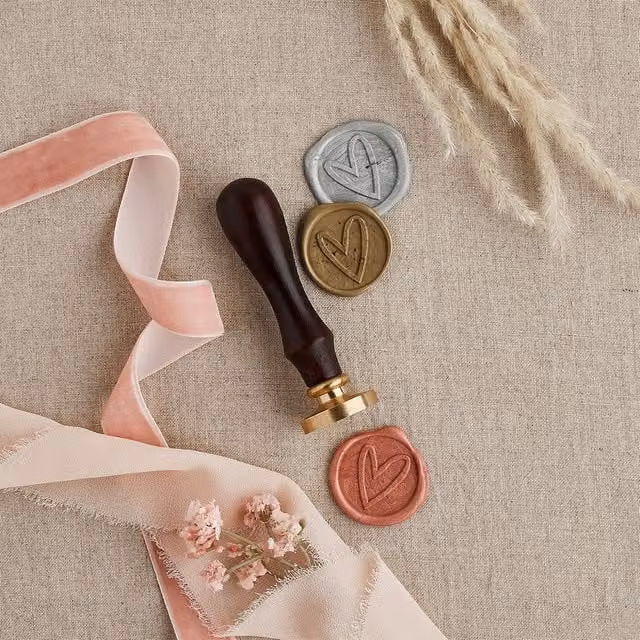 Club Green Heart Seal Metal and Wood Envelope Wax Stamp in Multicolour and Brown