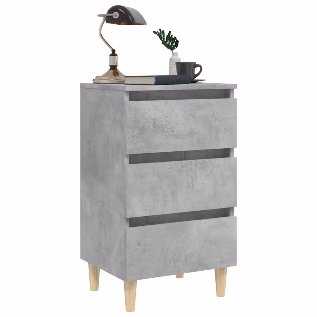 Berkfield Home Bed Cabinets with Solid Wood Legs, 2 Pieces, Concrete Grey, W: 40 cm, D: 35 cm, H: 69 cm – 3