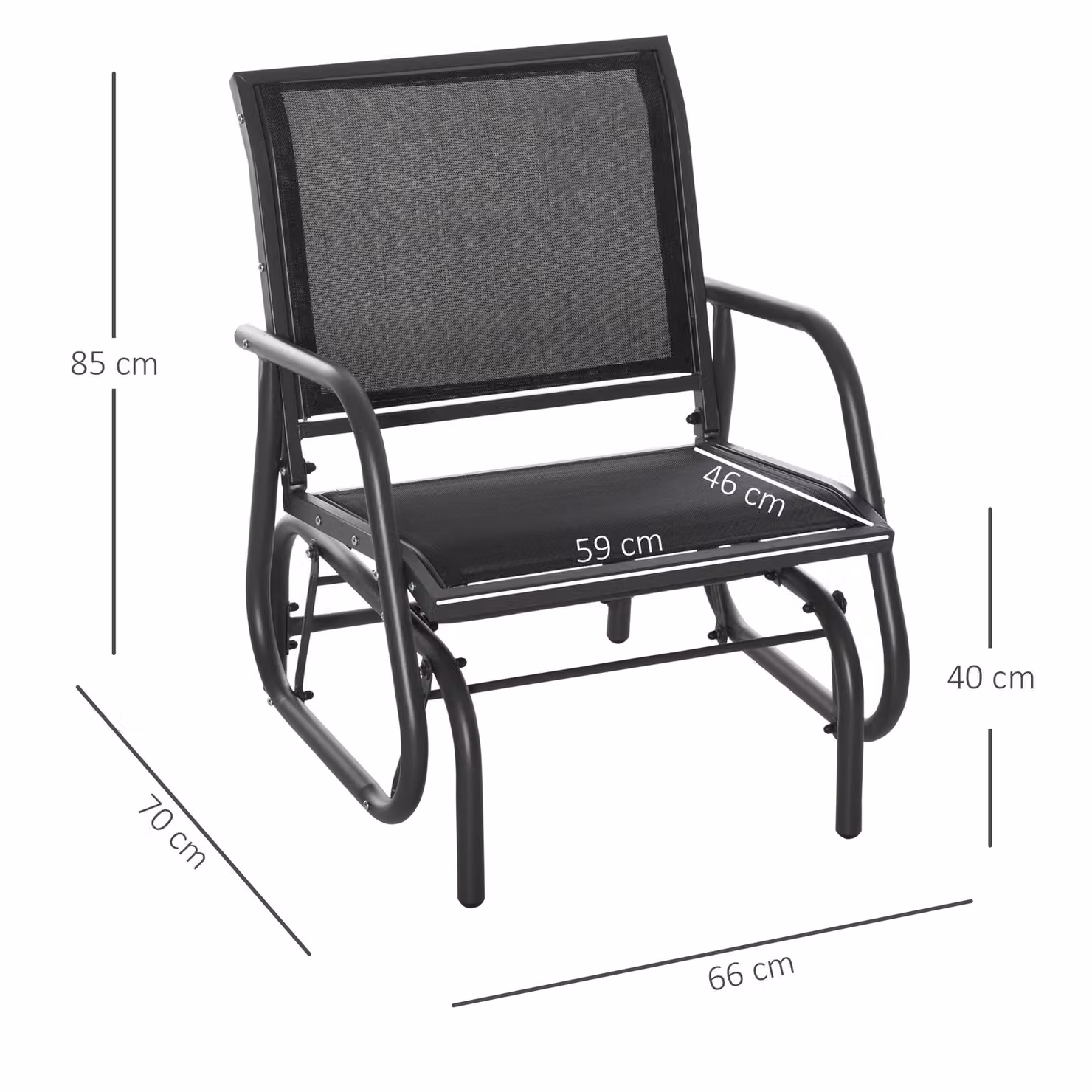 Outsunny Outdoor Gliding Swing Chair with Textilene Mesh Seat and Armrests in Dark Grey and Black – 3