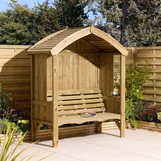 Rowlinsons Harrogate 3 Seat Timber Garden Arbour in Brown, W177 x D84 x H215 cm – 1