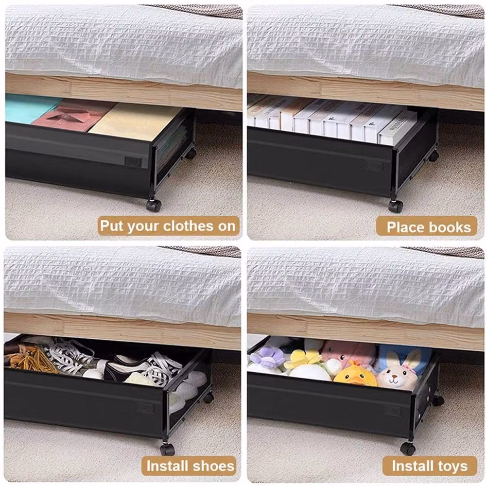 VOGREX Rolling Underbed Storage Bin with Wheels, Black – 4