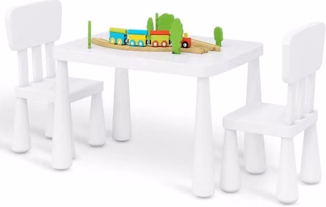 FLAVORA Adjustable Childrens Table and 2 Chair Set in White, W: 100 cm x D: 60 cm – 1