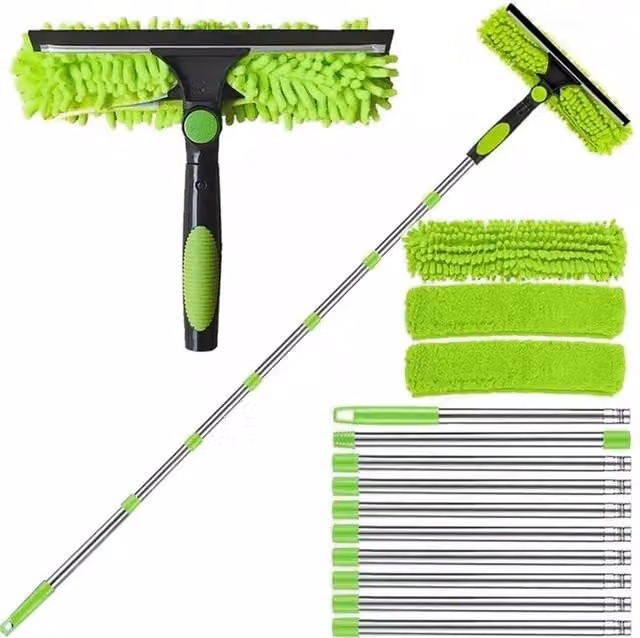 FLAVORA Green Telescopic Window Glass Cleaner Squeegee with Refillable Head – 1