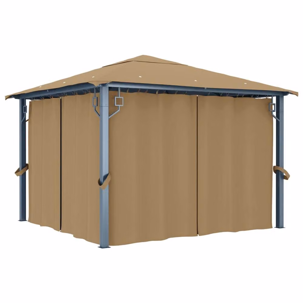 Berkfield Home Hip Gazebo with Curtains, Beige Aluminium, W/D/H: 300 x 300 x 270 cm – 2