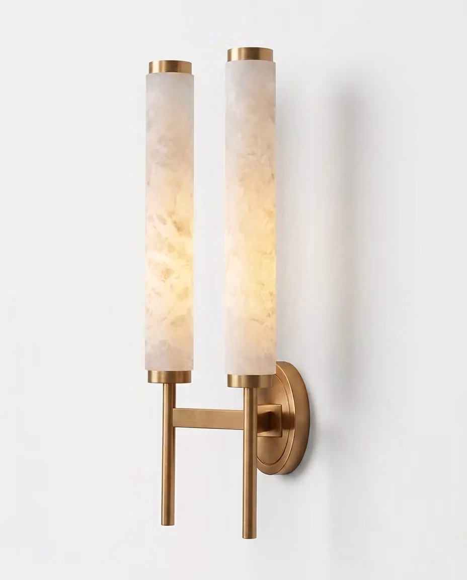 Araco Lumière Frozen Noire Alabaster LED Wall Light in White and Gold/Brass