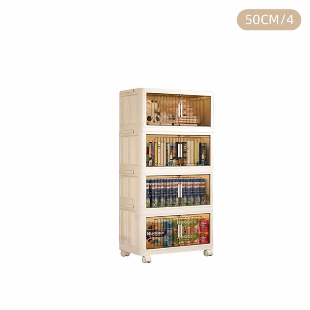 Nordara 4 Tier Large Folding Storage Box Cabinet Organizer with Wheels, Beige – 2