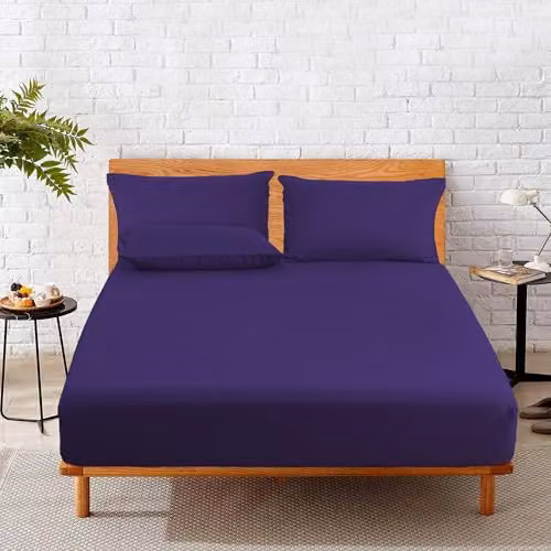 Snug City Home Sweet Home UK Double Polycotton Fitted Sheet in Purple, W/D/H: 140 x 200 x 25 cm – 4