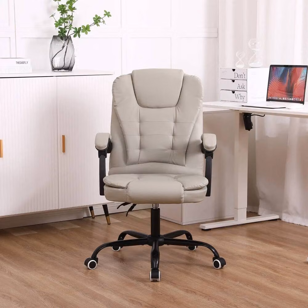 ERGOVEXA Grey Faux Leather Height Adjustable Office Task Chair with Headrest and Armrests – 3