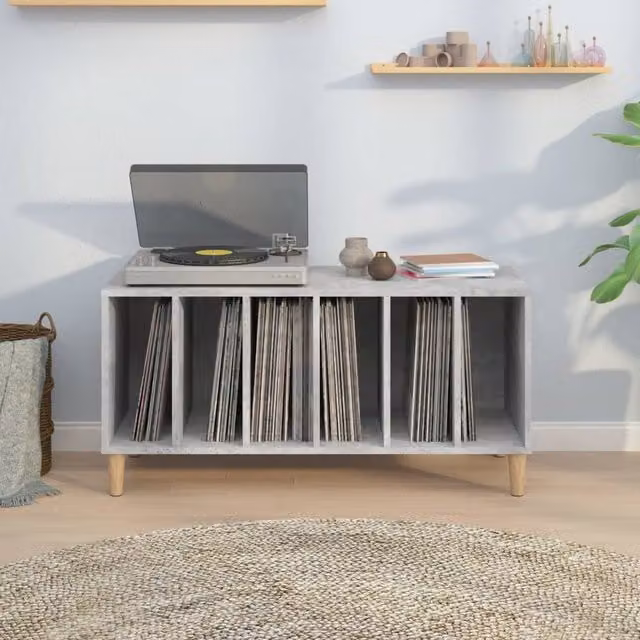 Berkfield Home Record Cabinet in Concrete Grey, W/D/H: 100 x 38 x 48 cm