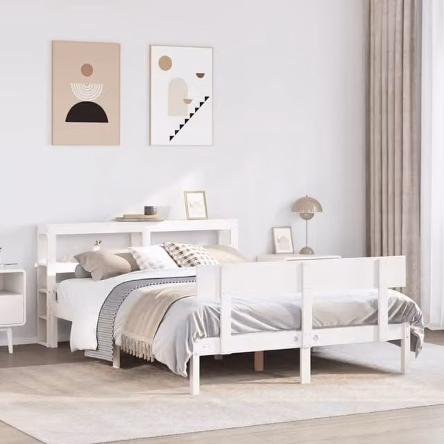 Berkfield Home Small Double Solid Wood Pine Bed Frame in White, W/D/H: 120 x 190 cm – 1