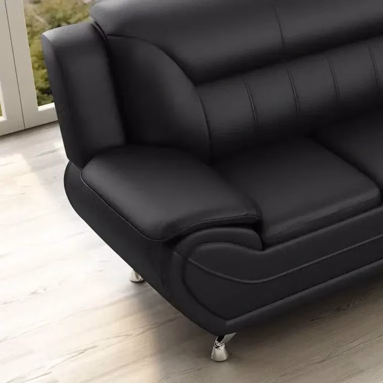SquareBoxx Saturn 3 + 2 Sofa Set in Grey and Black with Synthetic Leather Upholstery – 3