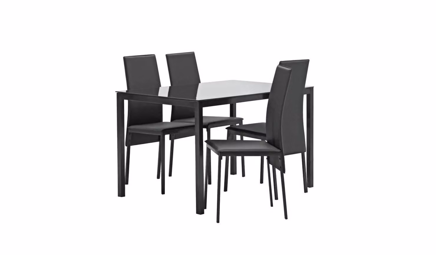 Lido Black Glass Dining Table and 4 Black Chairs Set with Contemporary Design, W/D/H: 120 x 75 x 75 cm