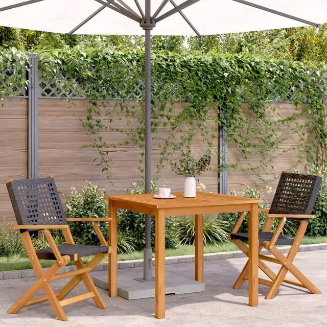 Berkfield Home Beautiful Garden Chairs, Set of 2, Black Acacia Wood and Poly Rattan