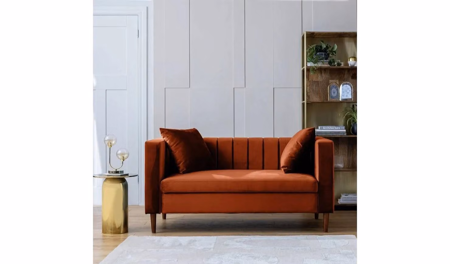 Everly Velvet 2 Seater Sofa in Orange by Cheap Furniture Warehouse, W/D/H: 148 x 83 x 78 cm