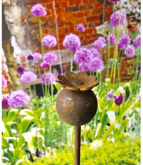 Poppyforge Pack of 3 Brown Steel Poppy Plant Pin Border Supports, Height: 154.2 cm