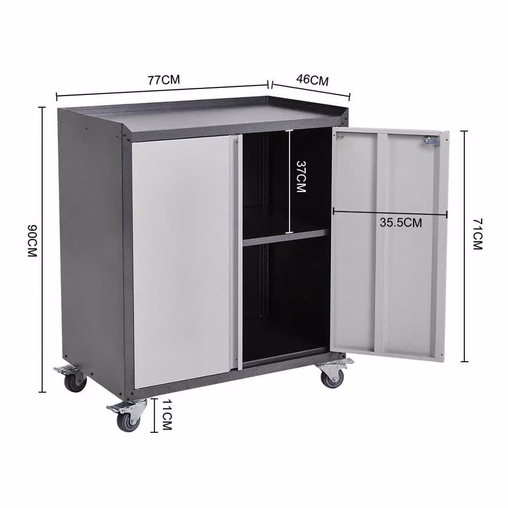 EONLION Lockable Metal Filing Cabinet with 2 Hinged Doors and Adjustable Shelves in Grey, Height: 100 cm – 2