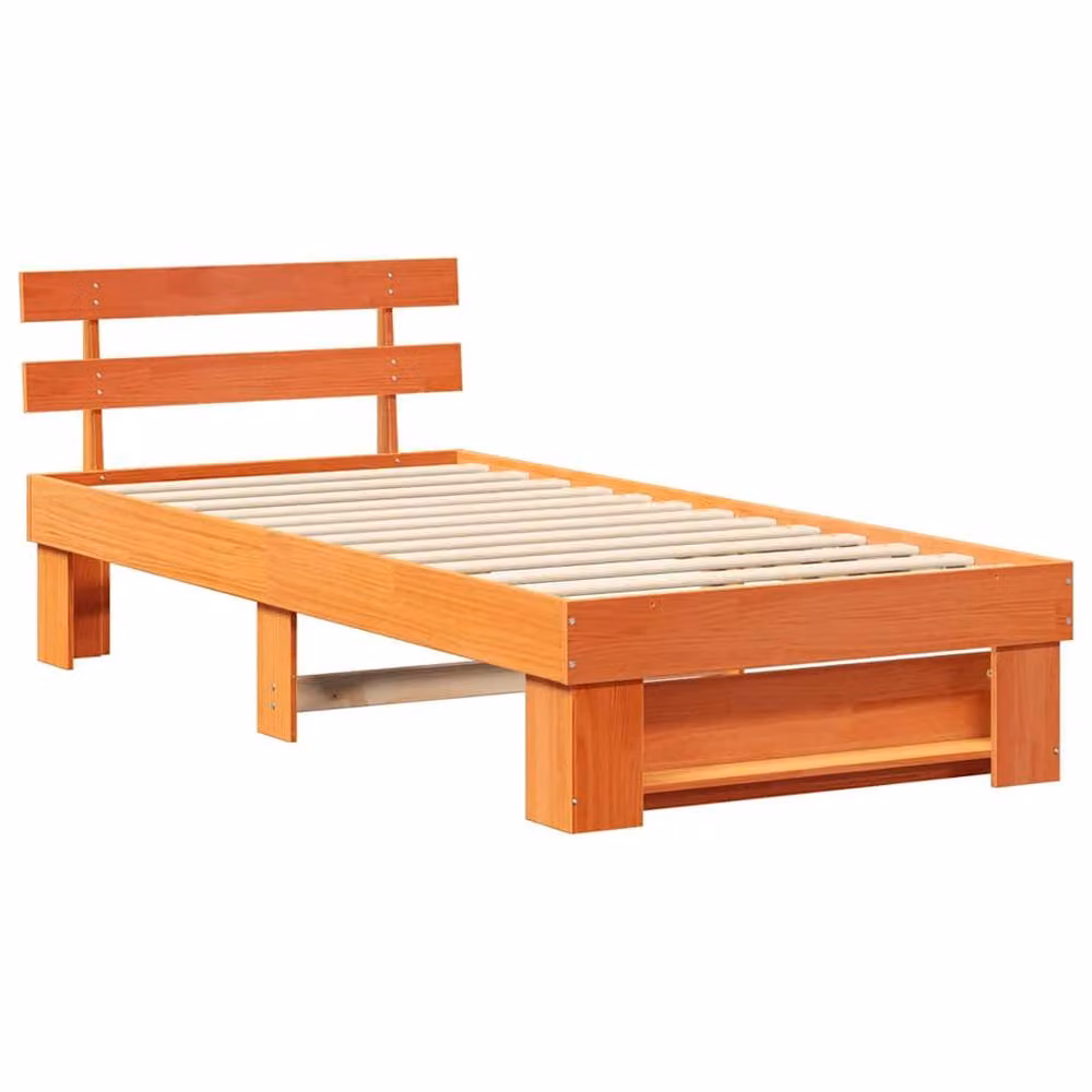 Berkfield Home Traditional Bed with Headboard in Brown Solid Pine Wood W/D/H: 100 x 200 cm – 3