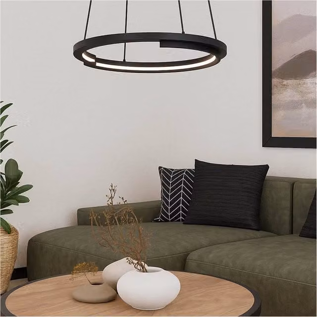 Loops Modern Black Double Ring LED Pendant Ceiling Light