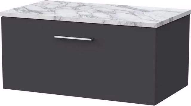 Balterley Pershall 1 Drawer Vanity with Carrera Stone Top, Dark Grey, Width: 80 cm