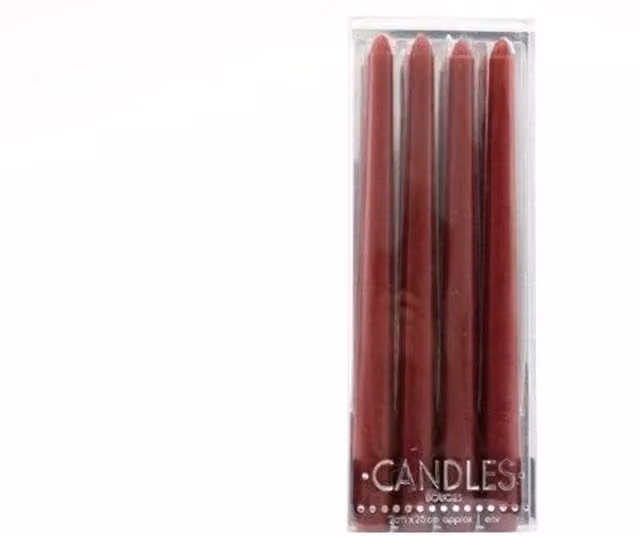KDMK Set of 4 Red Taper Candles, 25 cm, Brown