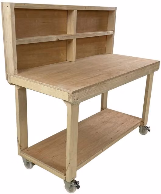 Arbor Garden Solutions Eucalyptus Top Workbench with Back Panel and Castors, Multi-colour, Width: 210 cm