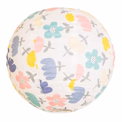 ValueLights Easy Fit Floral Fabric Round Globe Ball Ceiling Light Shade in Beige and Multicolour, Shade Width: 29 cm